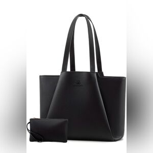 NWT Lovevook Laptop Tote Bag 15.6" Faux Leather w/Clutch, Computer Bag in Black